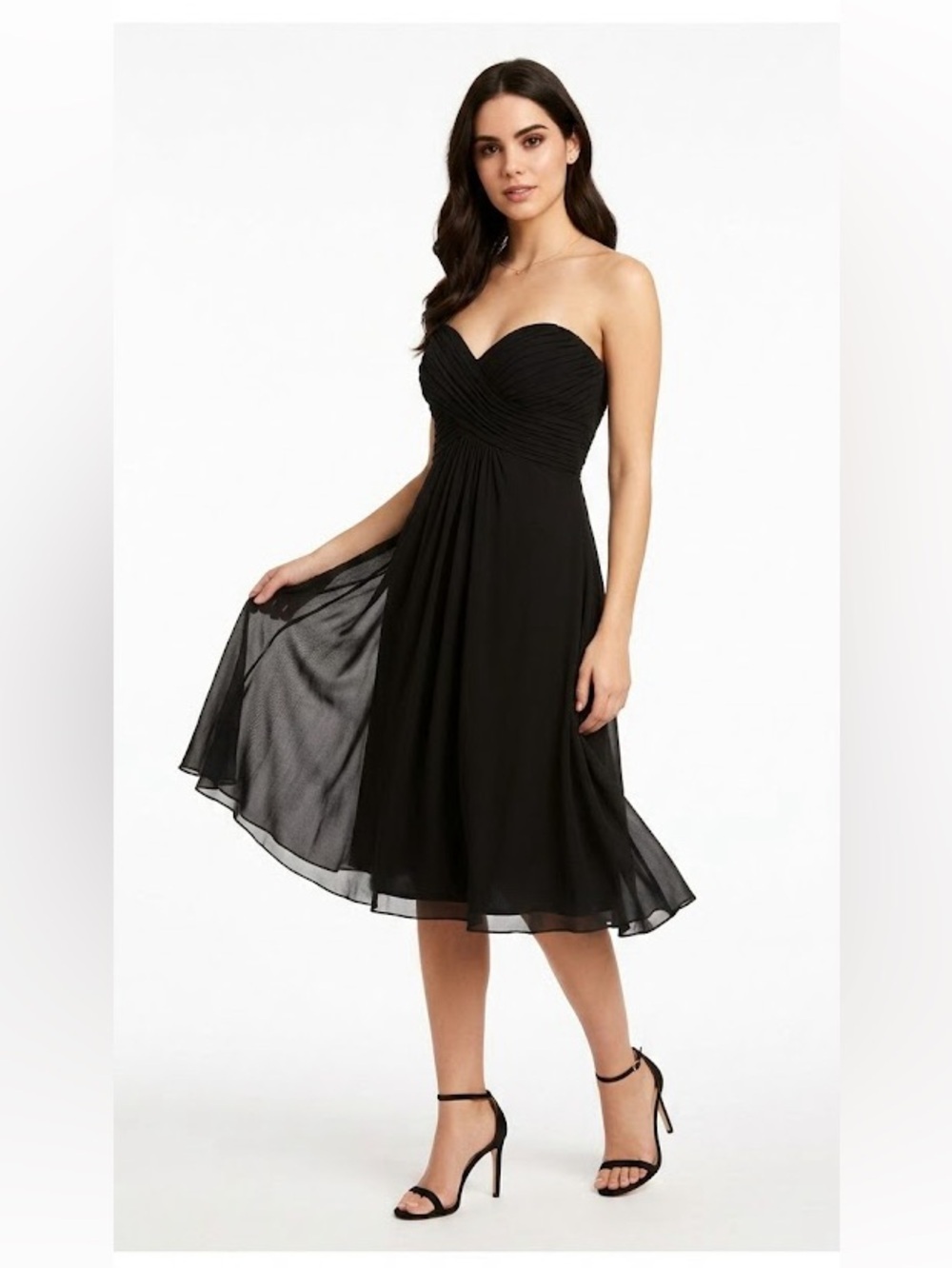 Tadashi Shoji 100% Silk Little Black Dress LBD Strapless Pleated Size 8